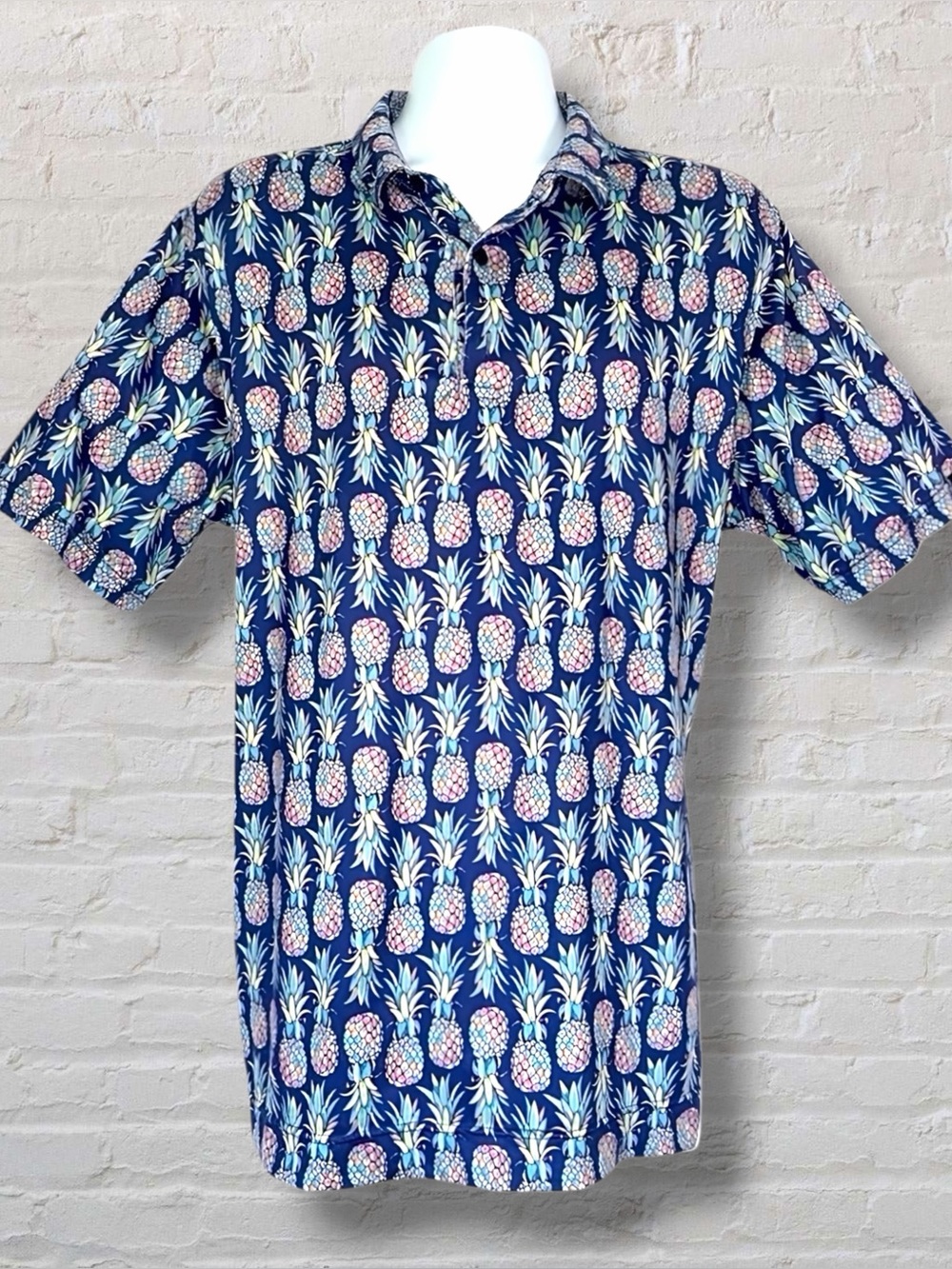 Deolax Pineapple Print Polo Men’s XL Blue Tropical Golf Performance Stretch